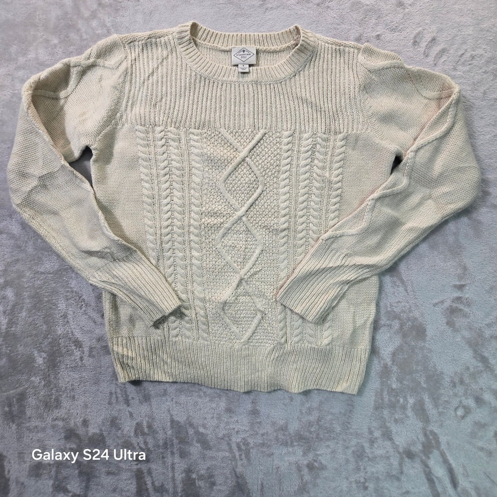 St Johns Bay Cream Beige Cable Knit Crewneck Sweater Womens Small 06258-8